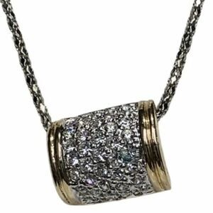 Vintage Round Cut Pave Icy Rhinestone Gold Tone Pendant Chain Necklace 18”